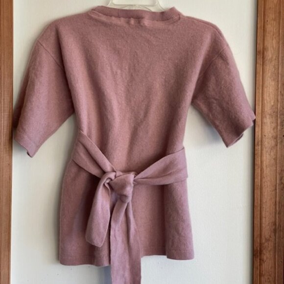 TED BAKER of LONDON Cashmere Blend Short Sleeve Tie Waist Pink Sweater L - Picture 8 of 15